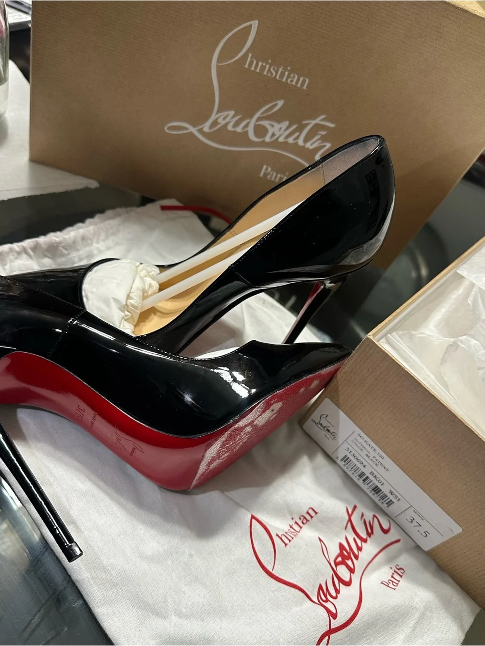 Christian Louboutin Black Patent Leather Red Sole Pointed-Toe Stilettos